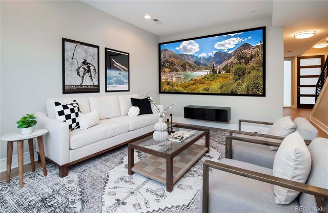 1933 Grove St, Denver, CO 80204 - cinema featuring recessed lighting, baseboards, visible vents, and wood finished floors