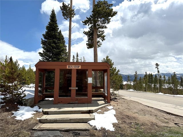 exterior space featuring a mountain view