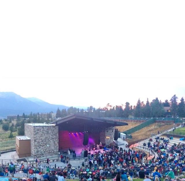 exterior space with a mountain backdrop