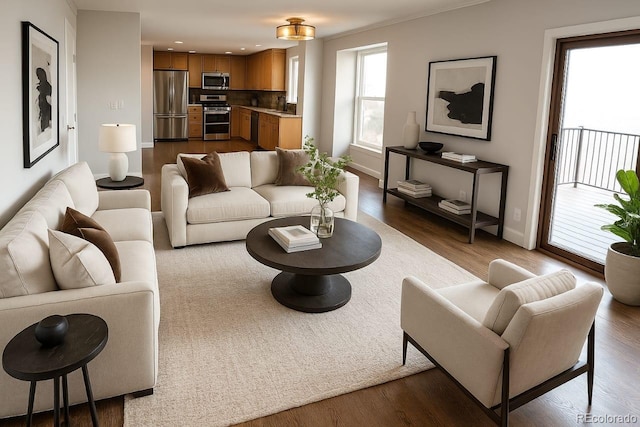 7753 W Plymouth Pl S, Littleton, CO 80128 - living room featuring dark wood-style floors and recessed lighting