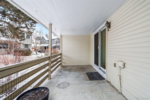 view of snow covered patio