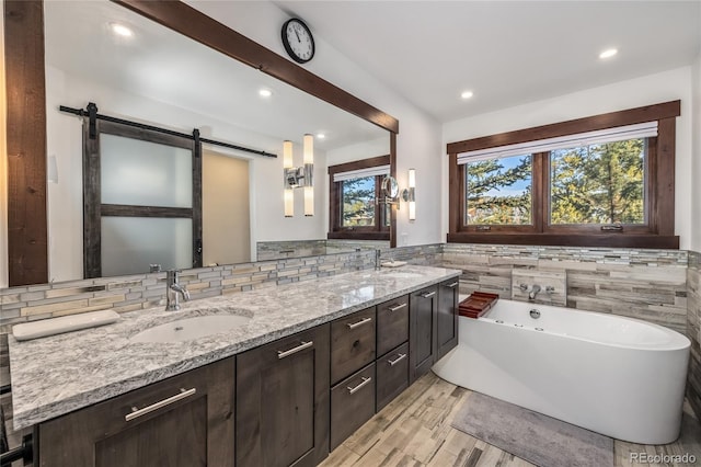 bathroom featuring a sink, a tub to relax in, and a healthy amount of sunlight