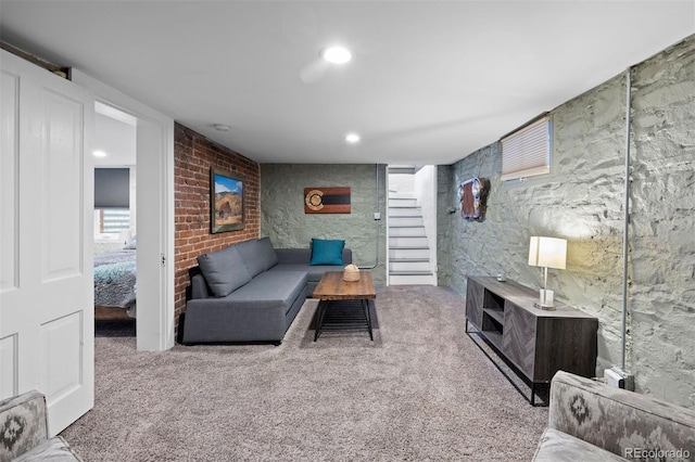 1554 N Pennsylvania St, Denver, CO 80203 - carpeted living area featuring stairs and recessed lighting