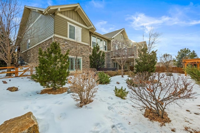 view of snow covered property