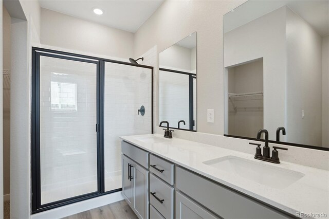 9376 Yampa Ct, Commerce City, CO 80022 - full bathroom featuring a stall shower, a sink, and a spacious closet
