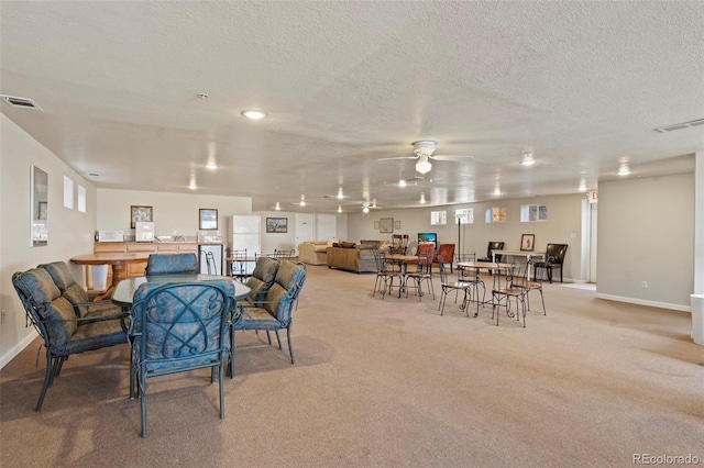 5425 County Road 32 Unit 14, Mead, CO 80504 - dining space with carpet, ceiling fan, baseboards, and a textured ceiling