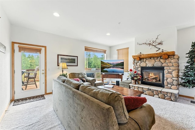 60 Black Diamond Trl Unit 60D, Silverthorne, CO 80498 - living area featuring carpet, a fireplace, plenty of natural light, and recessed lighting