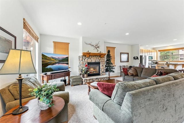 60 Black Diamond Trl Unit 60D, Silverthorne, CO 80498 - carpeted living area featuring a fireplace and recessed lighting