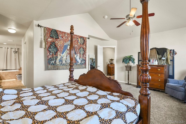 9233 Waters Edge Dr, Fountain, CO 80817 - bedroom with vaulted ceiling, carpet floors, and ensuite bath