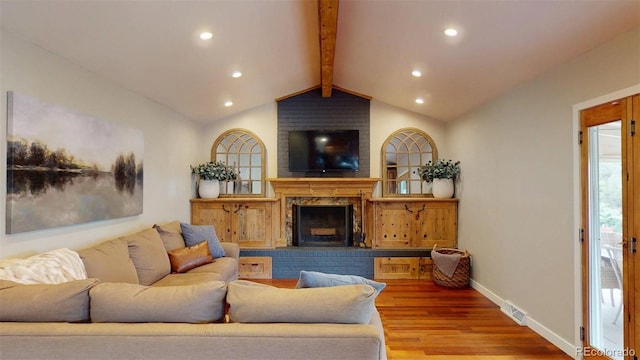 6278 E Euclid Ave, Centennial, CO 80111 - living room with wood finished floors, a premium fireplace, recessed lighting, and baseboards