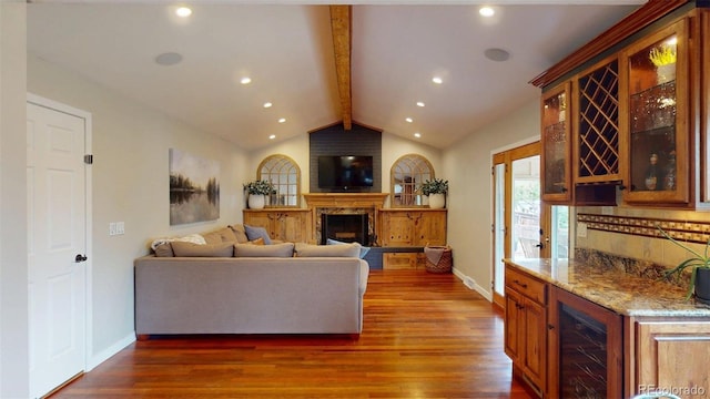 6278 E Euclid Ave, Centennial, CO 80111 - living room with beverage cooler, baseboards, dark wood-style flooring, and recessed lighting