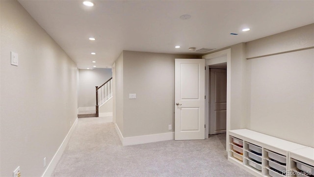 6278 E Euclid Ave, Centennial, CO 80111 - finished basement with recessed lighting, light carpet, stairs, and baseboards