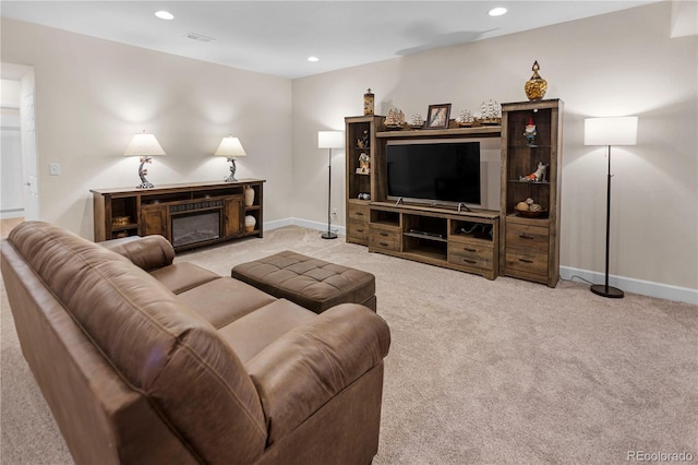 4121 River Oaks St, Castle Rock, CO 80104 - carpeted living room with recessed lighting and a glass covered fireplace