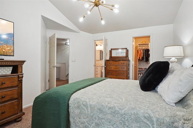 12753 Buckhorn Creek St, Parker, CO 80134 - bedroom with a walk in closet, carpet floors, lofted ceiling, a chandelier, and a closet