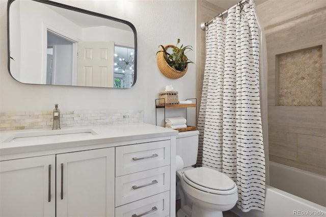 12753 Buckhorn Creek St, Parker, CO 80134 - bathroom with vanity, toilet, decorative backsplash, and shower / tub combo