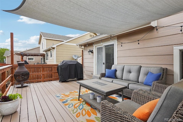 12753 Buckhorn Creek St, Parker, CO 80134 - wooden deck featuring an outdoor hangout area and a grill