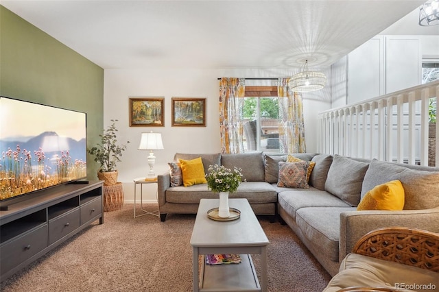 12753 Buckhorn Creek St, Parker, CO 80134 - living area featuring carpet floors and a chandelier