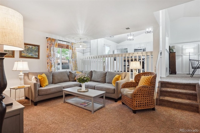 12753 Buckhorn Creek St, Parker, CO 80134 - living room with light colored carpet and vaulted ceiling