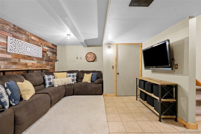11188 Latigo Ln, Parker, CO 80138 - living room featuring wood walls and light tile patterned floors