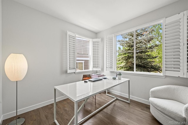 2090 Bellavista St, Castle Rock, CO 80109 - office area featuring baseboards and wood finished floors