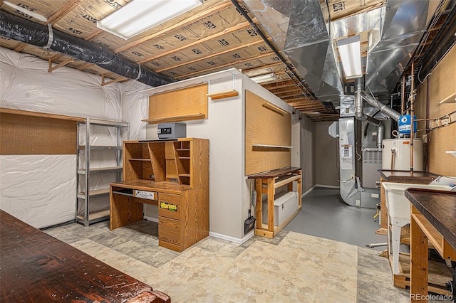 149 Walters Creek Dr, Monument, CO 80132 - unfinished basement featuring gas water heater and heating unit