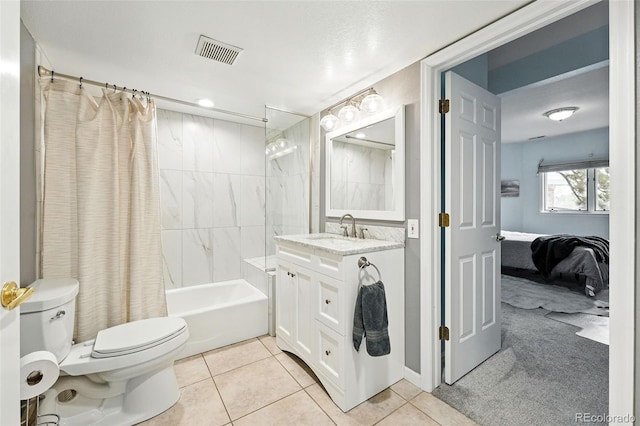 4212 E Orchard Pl, Centennial, CO 80121 - full bathroom featuring toilet, shower / bath combination with curtain, tile patterned floors, vanity, and connected bathroom