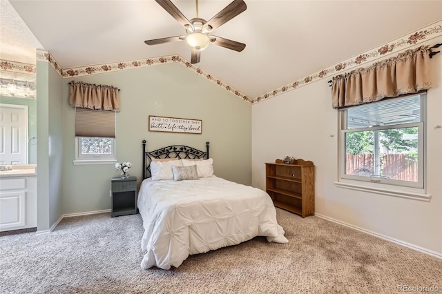 9627 Franklin St, Thornton, CO 80229 - bedroom with light carpet, vaulted ceiling, and ceiling fan