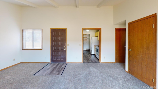 290 Castello Ave, Fairplay, CO 80440 - entryway featuring carpet flooring, beam ceiling, and a high ceiling