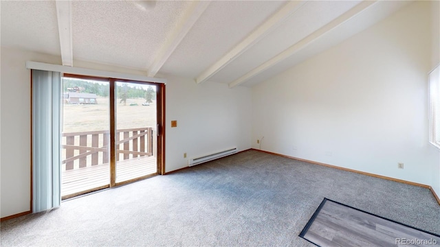 290 Castello Ave, Fairplay, CO 80440 - carpeted empty room featuring a baseboard heating unit and a textured ceiling