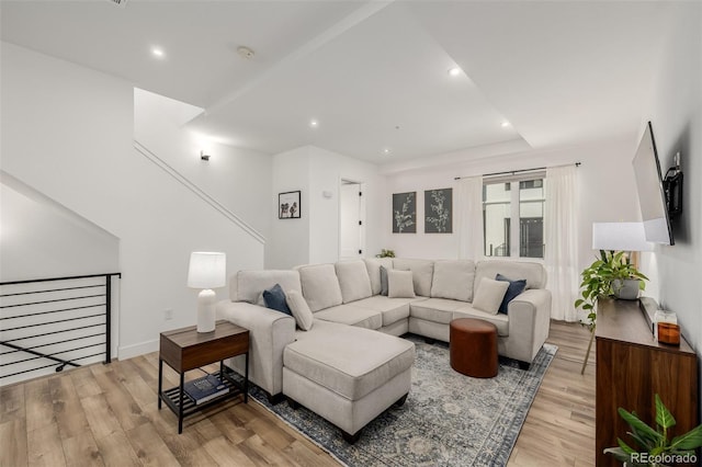 living room featuring light wood-type flooring