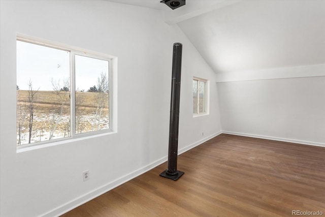 additional living space with plenty of natural light, wood-type flooring, and lofted ceiling