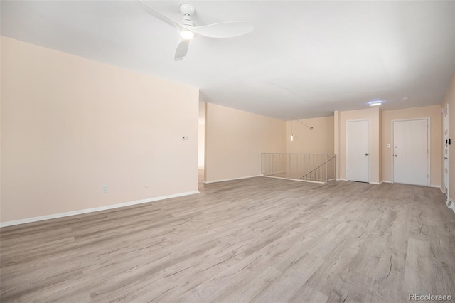 spare room featuring ceiling fan and light hardwood / wood-style floors