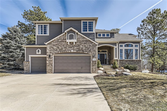 craftsman inspired home with brick siding and driveway