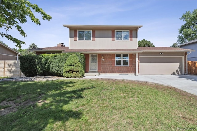 8445 Lamar Dr, Arvada, CO 80003 - traditional-style home featuring an attached garage, driveway, and brick siding