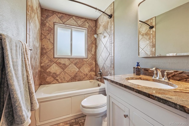8445 Lamar Dr, Arvada, CO 80003 - full bathroom featuring vanity, bathing tub / shower combination, and a textured wall