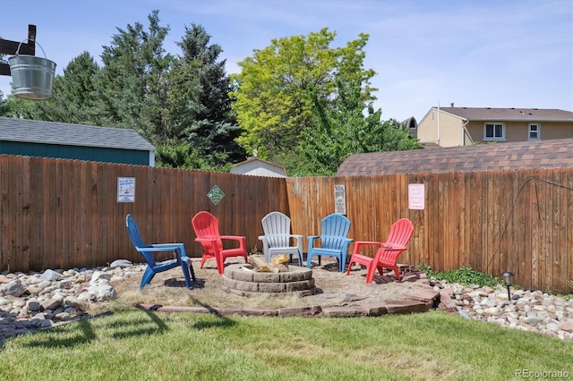8445 Lamar Dr, Arvada, CO 80003 - fenced backyard featuring a fire pit
