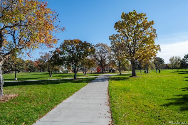 view of home's community with a lawn