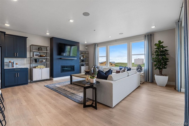 living room with light hardwood / wood-style flooring