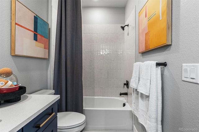 full bathroom featuring vanity, toilet, and shower / bathtub combination with curtain