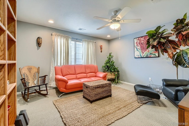 5495 Espana Ct, Denver, CO 80249 - carpeted living area with a ceiling fan and recessed lighting