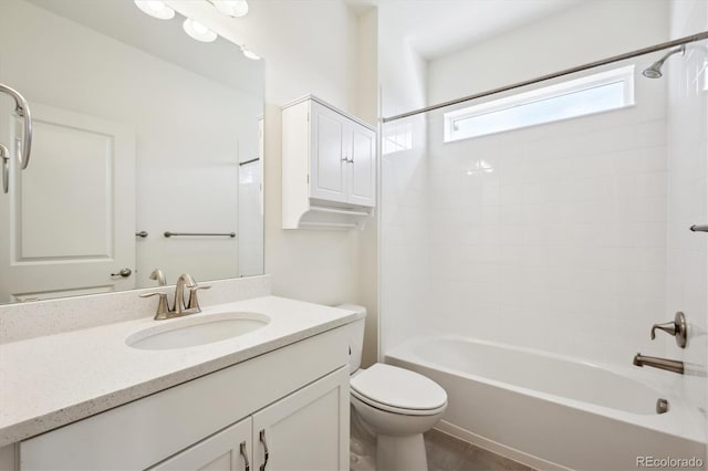 full bathroom with vanity, shower / bathtub combination, and toilet