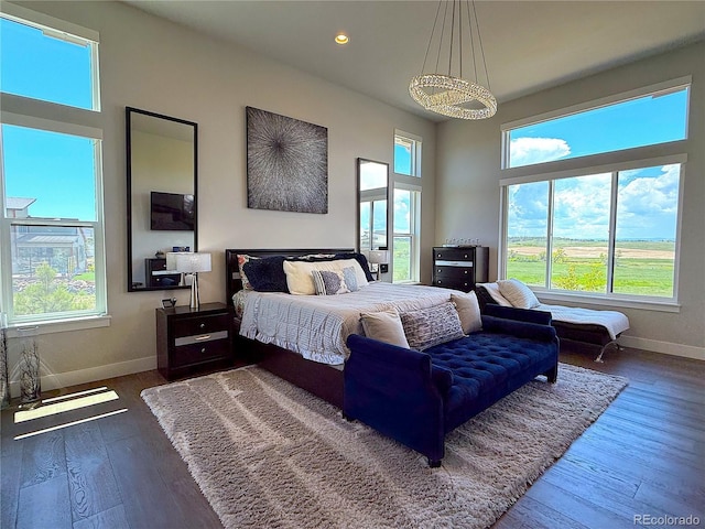 3125 Red Kit Rd, Franktown, CO 80116 - bedroom featuring multiple windows, dark wood-type flooring, and recessed lighting