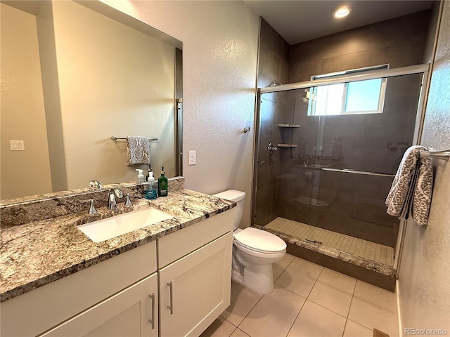 3125 Red Kit Rd, Franktown, CO 80116 - full bath with vanity, a stall shower, and tile patterned flooring