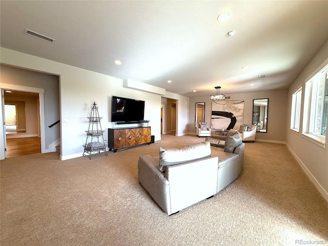 3125 Red Kit Rd, Franktown, CO 80116 - living room featuring light colored carpet and recessed lighting