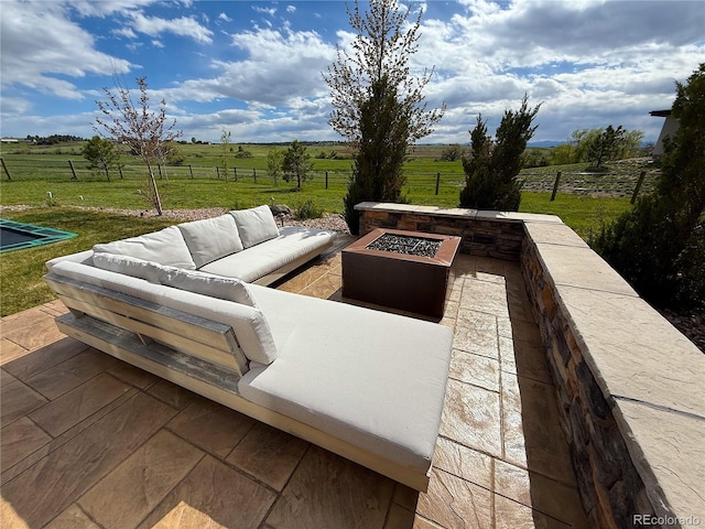 3125 Red Kit Rd, Franktown, CO 80116 - view of patio featuring a view of rural / pastoral area and an outdoor living space with a fire pit