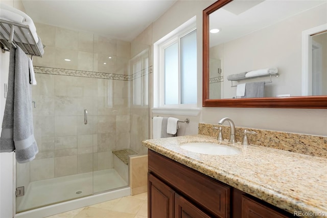 978 Mercury Cir, Lone Tree, CO 80124 - full bath with vanity, a shower stall, and tile patterned flooring