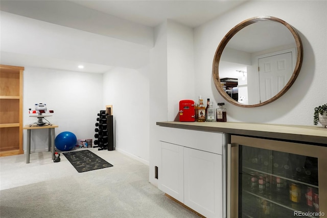 978 Mercury Cir, Lone Tree, CO 80124 - indoor dry bar featuring beverage cooler, light carpet, and recessed lighting