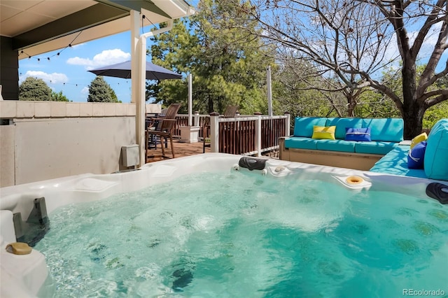 978 Mercury Cir, Lone Tree, CO 80124 - view of pool with a hot tub, a deck, and outdoor lounge area