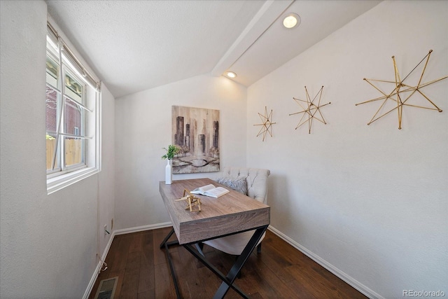3420 Julian St, Denver, CO 80211 - dining space with baseboards, wood finished floors, vaulted ceiling, and visible vents