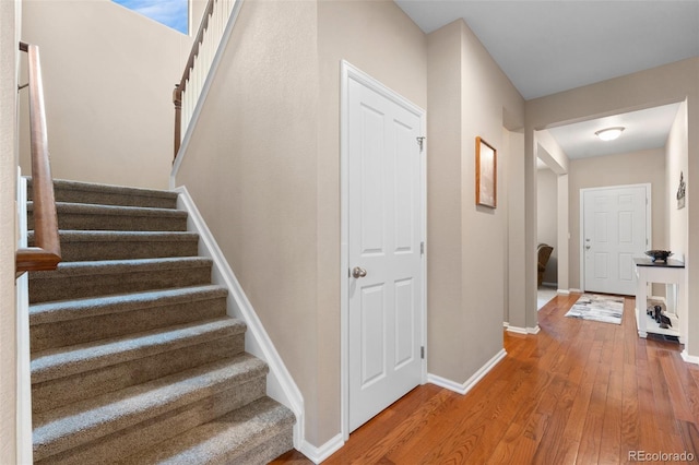 stairway with wood-type flooring